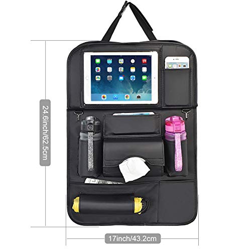 Protector de Asiento, Protector Aiento Coche Organizador Coche Kick Mats con Comedor Poseedor Bandeja Multi-Bolsillo Organizador para Asiento Trasero de Coche Bebe-1PC