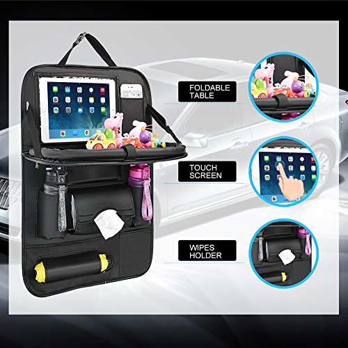 Protector de Asiento, Protector Aiento Coche Organizador Coche Kick Mats con Comedor Poseedor Bandeja Multi-Bolsillo Organizador para Asiento Trasero de Coche Bebe-1PC