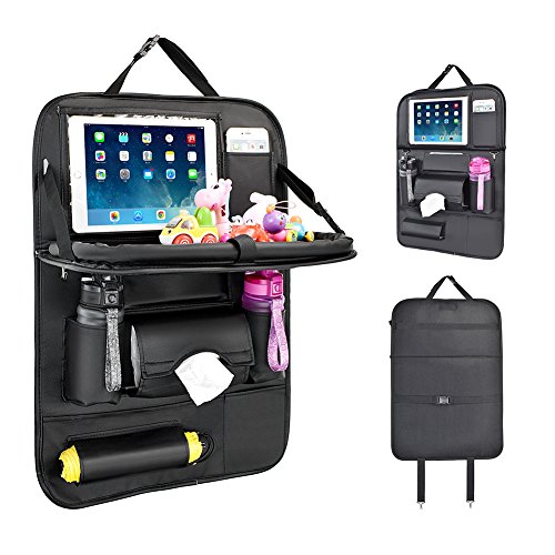 Protector de Asiento, Protector Aiento Coche Organizador Coche Kick Mats con Comedor Poseedor Bandeja Multi-Bolsillo Organizador para Asiento Trasero de Coche Bebe-1PC