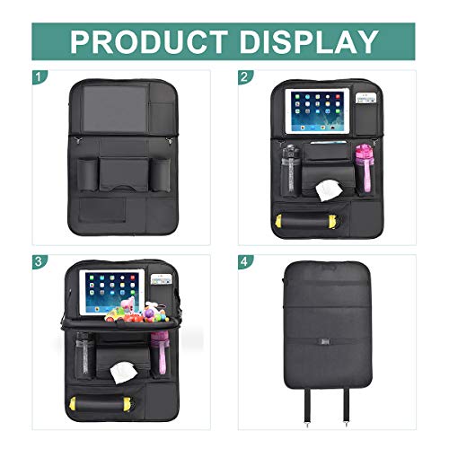 Protector de Asiento, Protector Aiento Coche Organizador Coche Kick Mats con Comedor Poseedor Bandeja Multi-Bolsillo Organizador para Asiento Trasero de Coche Bebe-1PC