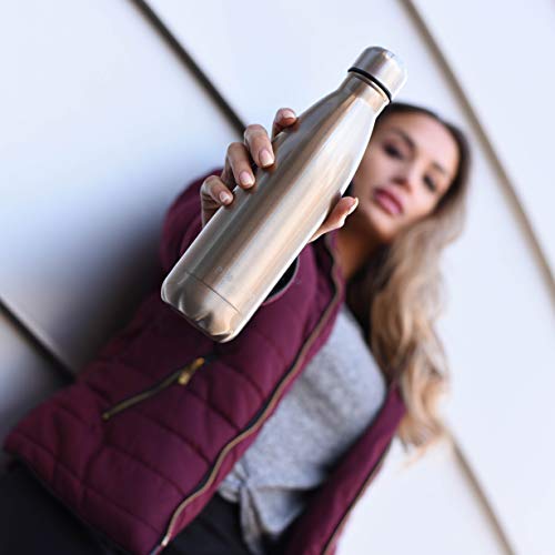 Proworks Botellas de Agua Deportiva de Acero Inoxidable | Cantimplora Termo con Doble Aislamiento para 12 Horas de Bebida Caliente y 24 Horas de Bebida Fría - Libre de BPA - 1L - Oro Metalizado