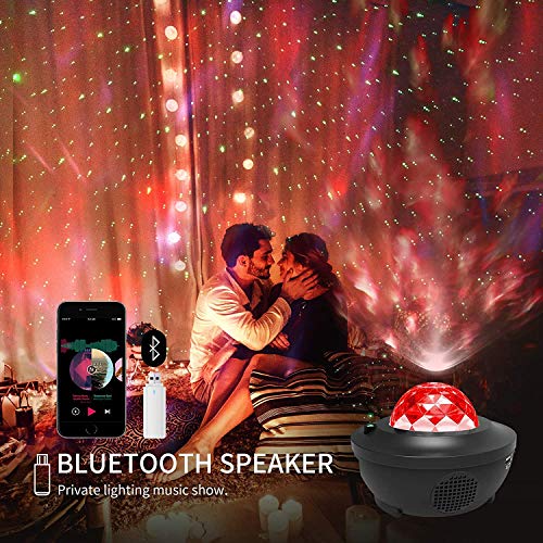 Proyector de Luz Estelar, LED Cambiar Color Reproductor de Música con Bluetooth, Lámpara Luces Nocturnas de Nebulosa Giratorio con Control Remoto, Proyector Estrellas para Cumpleaños y Fiesta