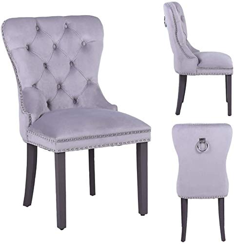 PS Global - Sillas de Comedor de Terciopelo, Botones Profundos con aldaba cromada y Tachuelas