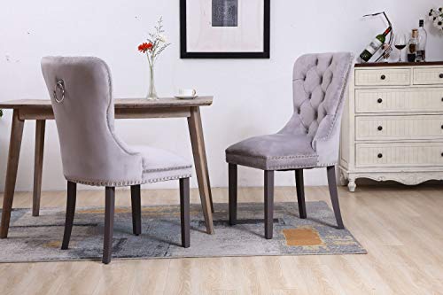 PS Global - Sillas de Comedor de Terciopelo, Botones Profundos con aldaba cromada y Tachuelas