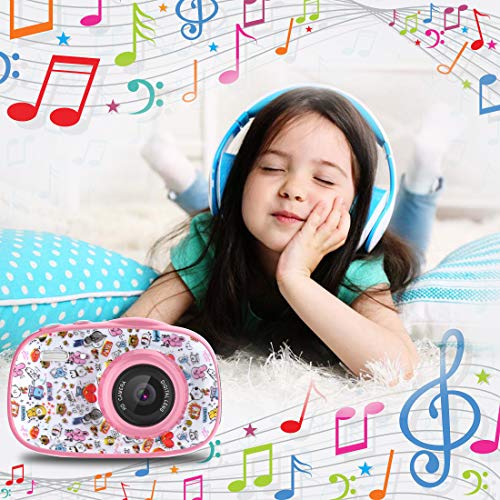 PTHTECHUS CáMara Digital para NiñOs, 12MP 1080P 2.0" HD Selfie Video Digital Cámara Infantil, MP3 / MP4 Juego, Regalos Ideales para Niños Niñas de 3-10 Años, con Tarjeta TF 32 GB(Rosa)