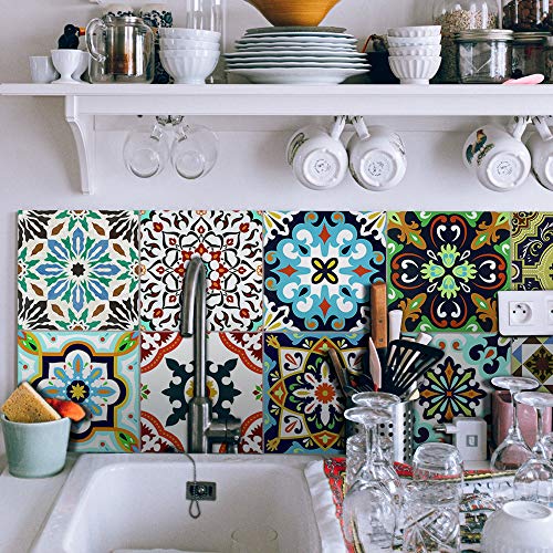 PTN Calcomanías Estilo Azulejo, 10Pcs Pegatinas Azulejos Cocina, Pegatinas Azulejos Impermeables Retro, Azulejos Cuadrados, Papel Pintado Autoadhesivo Extraíble, Espesar Estilo Europeo Eerla 25x25cm