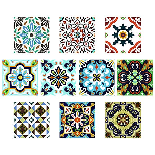 PTN Calcomanías Estilo Azulejo, 10Pcs Pegatinas Azulejos Cocina, Pegatinas Azulejos Impermeables Retro, Azulejos Cuadrados, Papel Pintado Autoadhesivo Extraíble, Espesar Estilo Europeo Eerla 25x25cm