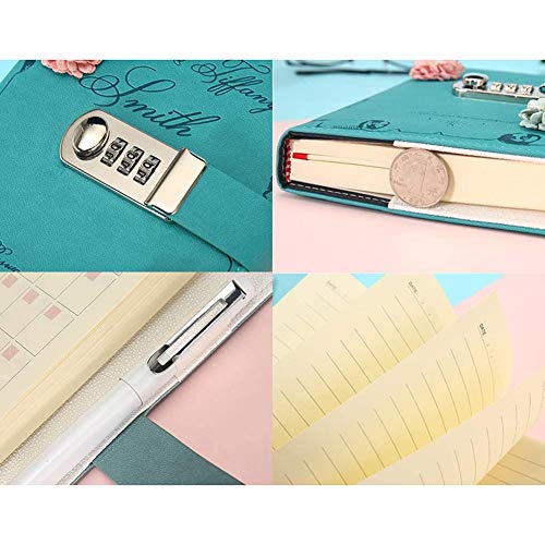 PU de cuero del libro Diario Con Flor, Cuaderno Cuaderno Sketchbook Diario proyectista, secreto forrado contraseña diario boceto con soporte de pasador de cerradura de combinación x ( Color : Green )