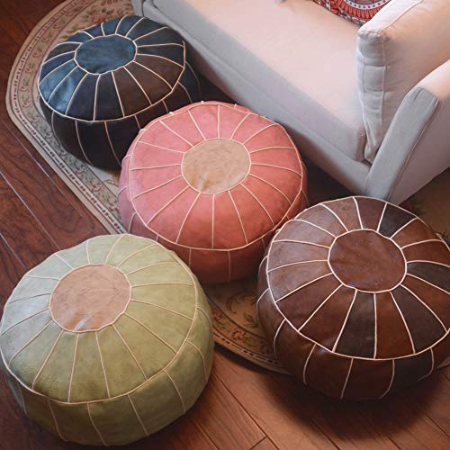 Puffs Taburete Cubierta,Redonda Sin Relleno Puffs Silla del Bolso De Haba Escabel Puff Yoga Marroquí Zona De Estar Baúl Almohada De Piso Caso-Rosa 60x60x30cm(24x24x12inch)