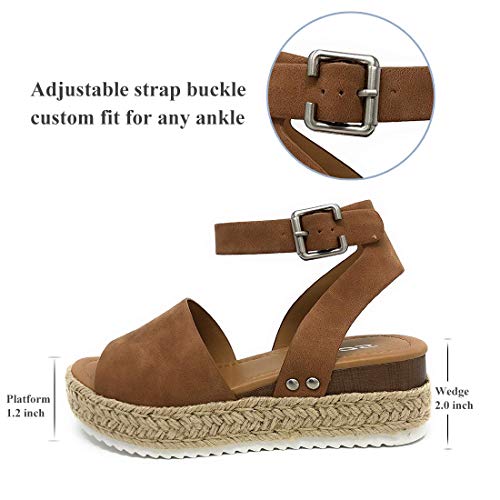 Pulchram Sandalias Mujer Verano 2019 cáñamo Fondo Grueso Sandalias Punta Abierta Cuero Fondo Plano Zapatos Bohemias Romanas Hebilla Zapatillas (43 EU, Marrón)