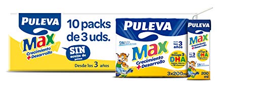 Puleva Max Leche Blanca de Crecimiento Y Desarrollo - 10 packs de 3 minibriks de 200 ml