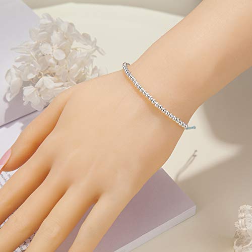 Pulsera de cuentas de plata de ley para regalo de 30 cumpleaños para mujer, con cordón ajustable de 17,78 cm a 22,86 cm