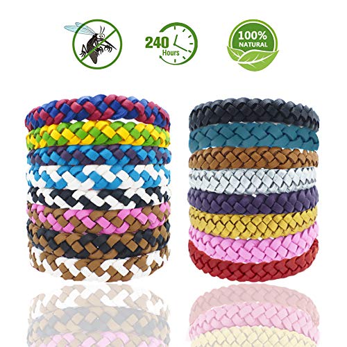 Pulsera Mosquitos, Mosquito Repelente Alzacuello Libre de Deet La Pulsera Natural del Repulsivo de Insecto de Las Vendas del Anti-mosquito del Cuero Artificial de La Moda Natural - 16Piezas