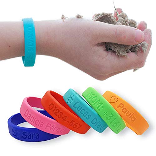 Pulsera personalizada SOS para niños de silicona - Bienpegado - utilizarlas en varios tamaños - resistente al agua y duradera (Azul marino)