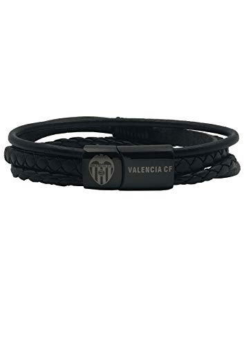 Pulsera Piel Negra Varias Tiras con Cierre Negro y garbado Escudo y Letras