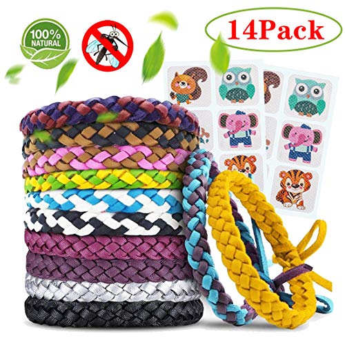 Pulsera Repelente de Mosquitos 12 Pcs y Pegatinas Antimosquitos 2 Piezas, Set de Repelentes de Insectos para Niños y Adultos, Familia, Camping, Viajes y Actividades al Aire Libre