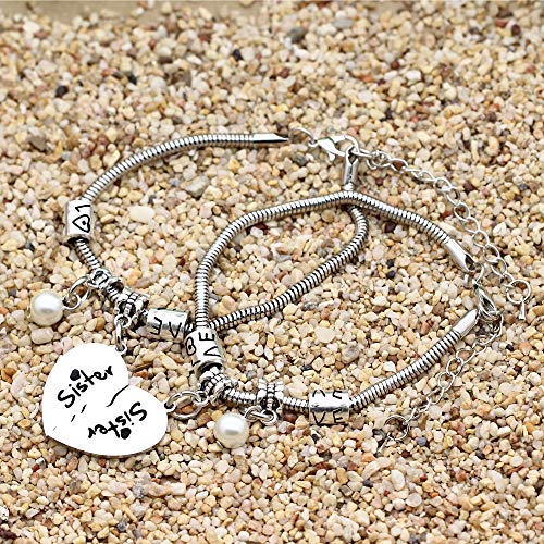 Pulseras con forma de corazón roto con perlas, regalo de cumpleaños o Navidad para hermanas y amigas, 2 unidades