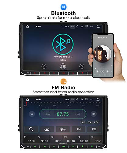 Pumpkin 9" Android 10 Radio Compatible para VW 2 Din Autoradio GPS navegador con Bluetooth, Control Volante, USB, WiFi, 4G, Micro SD, Mirror-Link, DAB +