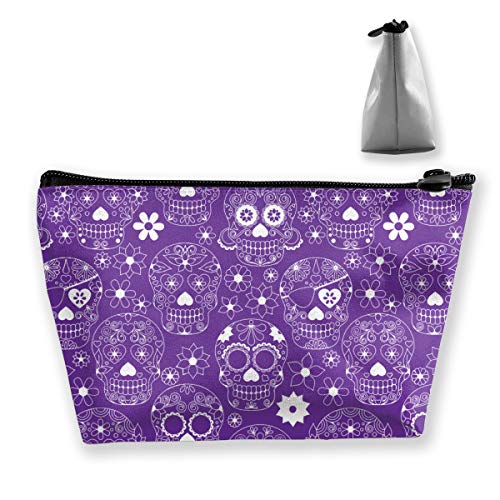 Purple Floral Sugar Skull Big Makeup Bag Neceser para Mujer Cosmético