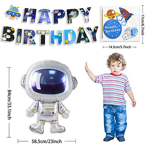 Pushingbest Decoraciones Cumpleaños, Decoraciones de Fiesta temáticas del Espacio Exterior, Globos espaciales de Astronautas con 4D Globos, Happy Birthday Pancarta Colgar Remolino