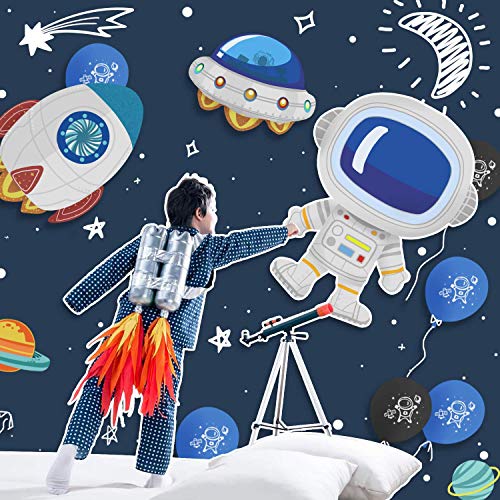 Pushingbest Decoraciones Cumpleaños, Decoraciones de Fiesta temáticas del Espacio Exterior, Globos espaciales de Astronautas con 4D Globos, Happy Birthday Pancarta Colgar Remolino