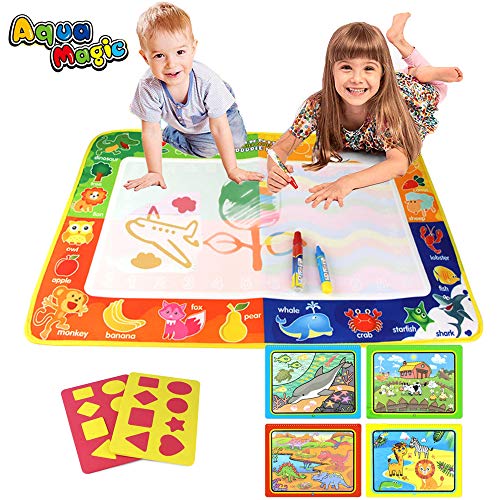 PUZ Toy Regalos para Niños 2-4 Años Aqua Magica Doodle 75*50cm Pizarra Magica Pinturas para Niños Estera Magica Infantil Libros Colorear Bebe con 3 Plumas Regalos de Cumpleanos Navidad