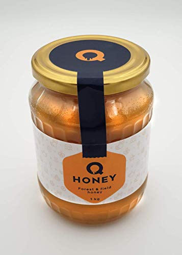Q-Honey Miel de Abeja Pura, Miel Cruda, 100 % Natural, Sin Filtrar Sin Azúcar, Alta Concentración de Minerales 1kg Tarro de cristal