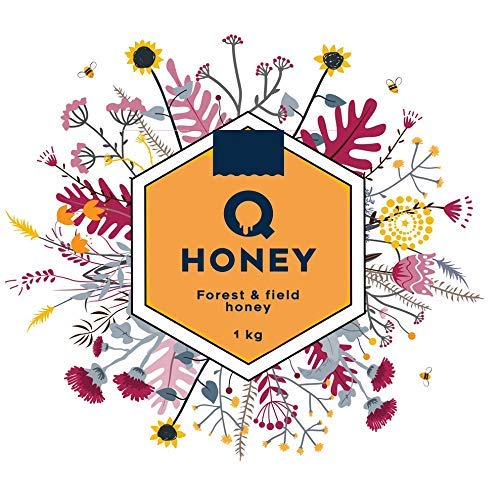 Q-Honey Miel de Abeja Pura, Miel Cruda, 100 % Natural, Sin Filtrar Sin Azúcar, Alta Concentración de Minerales 1kg Tarro de cristal