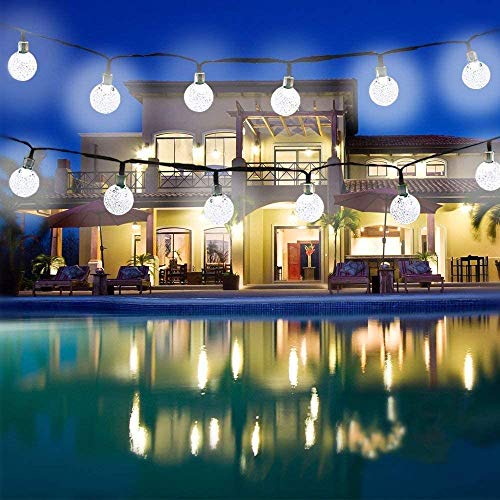 Qedertek Guirnaldas Luces Exterior Solar, Cadena de Bola Cristal Luz para Exterior, 9M 50 LED, Guirnalda Luminosa Impermeable, Luces Decoración para Jardín, Casa, Bodas, Jardine (Blanco)
