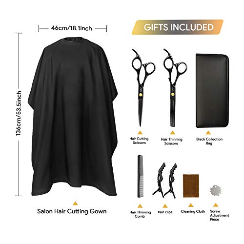 Qhui Tijeras Peluqueria Profesional, 4CR13 Acero Inoxidable de Primera Calidad Tijeras Cortar Pelo Para Salón con Capa, Barberos o Uso en el Hogar, Ligero y Agudo