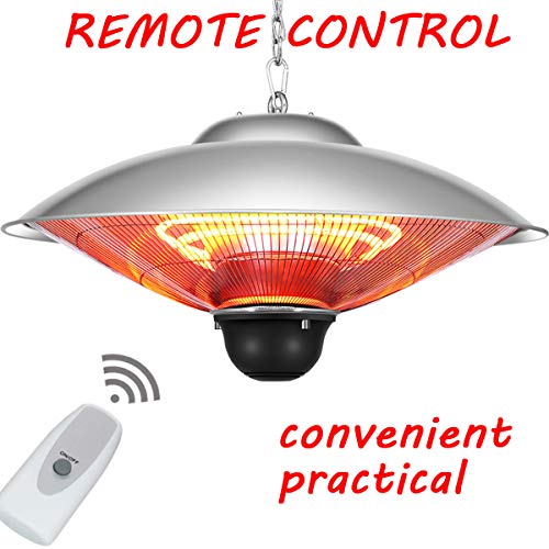 QIQI Cuelgue la Lámpara de Calefacción Infrarroja,Calentador Halógeno para Exterior Gazebo Oficina Casa,Plata