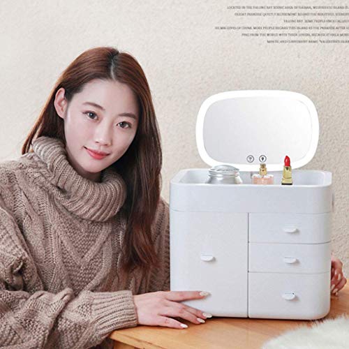 Qiutianchen Caja de Almacenamiento de Cosméticos Neceser for Las niñas cosmética Caja de Almacenamiento del Tacto LED de luz de Maquillaje Espejo del baño Dormitorio Polvo Tocador de la Piel Produ