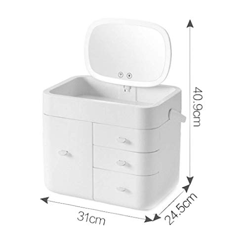 Qiutianchen Caja de Almacenamiento de Cosméticos Neceser for Las niñas cosmética Caja de Almacenamiento del Tacto LED de luz de Maquillaje Espejo del baño Dormitorio Polvo Tocador de la Piel Produ