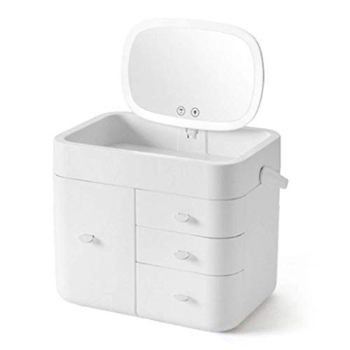 Qiutianchen Caja de Almacenamiento de Cosméticos Neceser for Las niñas cosmética Caja de Almacenamiento del Tacto LED de luz de Maquillaje Espejo del baño Dormitorio Polvo Tocador de la Piel Produ