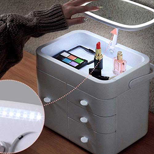 Qiutianchen Caja de Almacenamiento de Cosméticos Neceser for Las niñas cosmética Caja de Almacenamiento del Tacto LED de luz de Maquillaje Espejo del baño Dormitorio Polvo Tocador de la Piel Produ