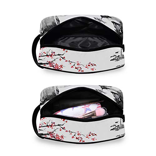 QMIN - Neceser portátil japonés Tradicional Sakura Paisaje Bolsa de Viaje Multifunción Bolsa de Maquillaje Bolsa de Almacenamiento para niños niñas Mujeres Hombres