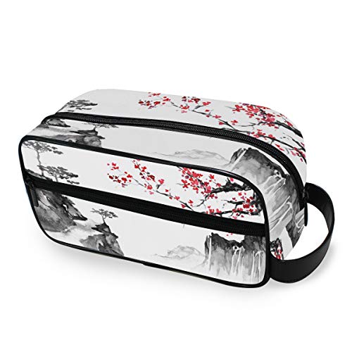 QMIN - Neceser portátil japonés Tradicional Sakura Paisaje Bolsa de Viaje Multifunción Bolsa de Maquillaje Bolsa de Almacenamiento para niños niñas Mujeres Hombres