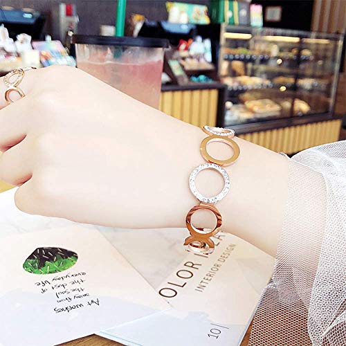 Q&N Pulsera de Oro Rosa para Mujer, Pulsera clásica de Acero con Titanio con diseño de Anillo Redondo de Personalidad clásica