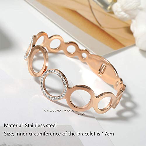 Q&N Pulsera de Oro Rosa para Mujer, Pulsera clásica de Acero con Titanio con diseño de Anillo Redondo de Personalidad clásica