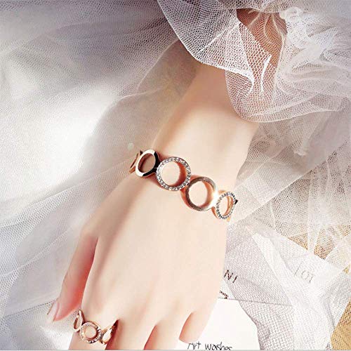 Q&N Pulsera de Oro Rosa para Mujer, Pulsera clásica de Acero con Titanio con diseño de Anillo Redondo de Personalidad clásica