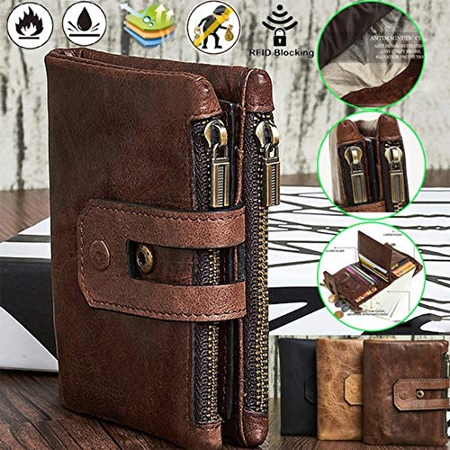 Q&N RFID Bloqueo Carpeta De La Moneda del Bolsillo Táctico para La Tarjeta De Identificación para Hombre Vintage Bank Caja del Cuero Genuino Titular Delgada De Metal Tarjeta De Crédito Carteras,C