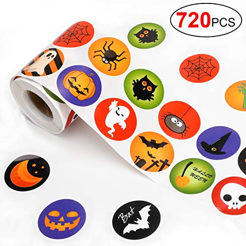 Qpout 720pcs Halloween Roll Pegatinas Calabaza Pegatina Roll Scrapbooking Card Envelopes Stocking Stickers Party Bag Filler for Halloween