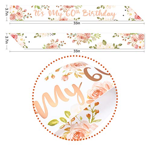 Qpout Oro Rosa Es mi Faja de 60 cumpleaños 60 Fabuloso Faja- Regalos de cumpleaños Accesorios con pasadores de Diamantes Alegrías para Suministros de Fiesta de cumpleaños de Sesenta años