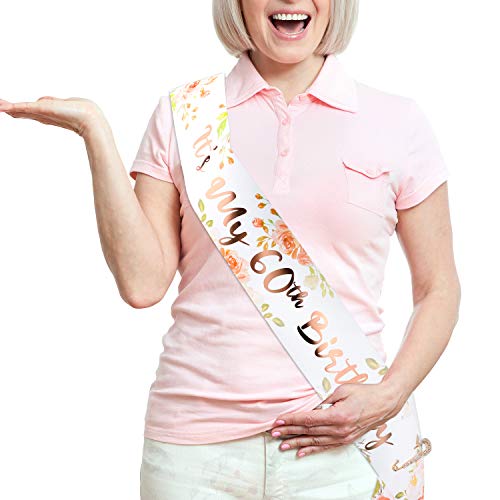 Qpout Oro Rosa Es mi Faja de 60 cumpleaños 60 Fabuloso Faja- Regalos de cumpleaños Accesorios con pasadores de Diamantes Alegrías para Suministros de Fiesta de cumpleaños de Sesenta años