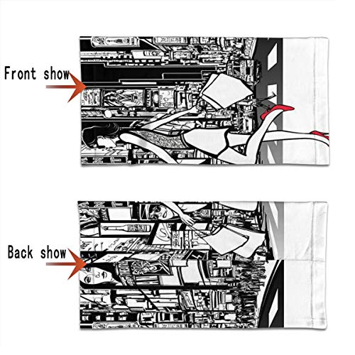 Q&SZ Sweatshirt Outdoor Headband Girly Decor Collection Girl Shopping In Times Square New York At Night Cityscape Monochromic Sketch Print White Black Scarf Neck Gaiter Face Bandana Scarf Head Scarf