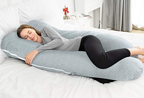 QUEEN ROSE Almohada en Forma de U, Almohada para el Embarazo con Funda Cool Jersey, Almohada para Todo el Cuerpo para Mujeres Embarazadas (Gris)