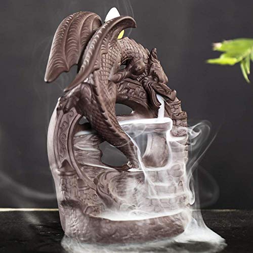 Quemador de incienso con forma de dragón de cerámica, porta incienso, incluye 10 conos, perfecto como regalo para la decoración del hogar, quemador de incienso de reflujo