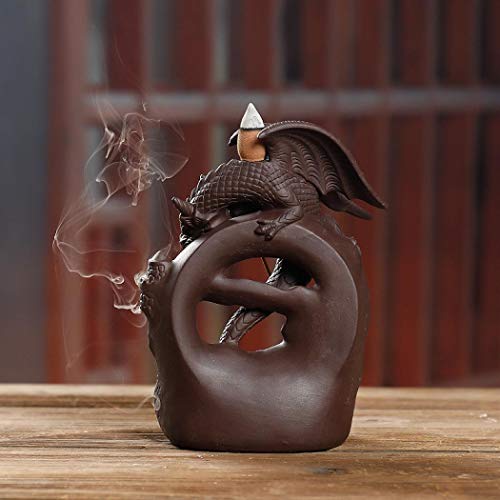 Quemador de incienso con forma de dragón de cerámica, porta incienso, incluye 10 conos, perfecto como regalo para la decoración del hogar, quemador de incienso de reflujo