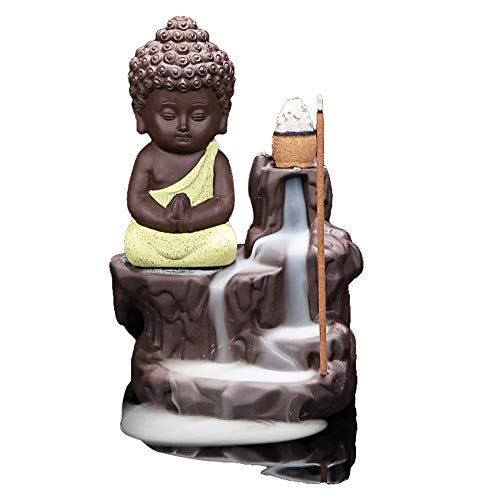 Quemador de incienso hecho a mano con reflujo de cascada, quemador de incienso para hogar, oficina, dormitorio, decoración de yoga, con 10 conos gratis amarillo