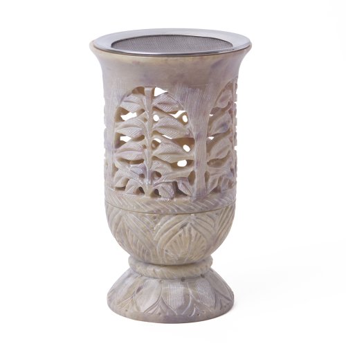 Quemador de Incienso Luces de Viento Softstone Madurai Altura 13 cm, Ø 9 cm con tamiz de Acero Inoxidable Ø 9 cm Comercio Justo Deco Fragancia.